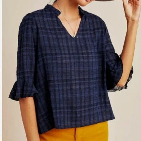 Anthro Dolan Left Coast Tandy Ruffle Plaid Top S - Picture 6 of 6